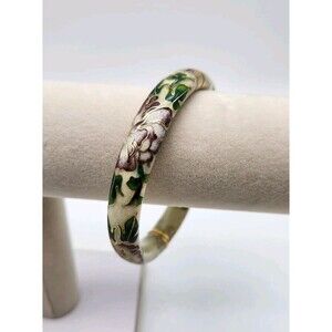 Vintage Ivory On Multicolor Floral Cloisonne Enamel Bangle Bracelet Bracelet 7.5